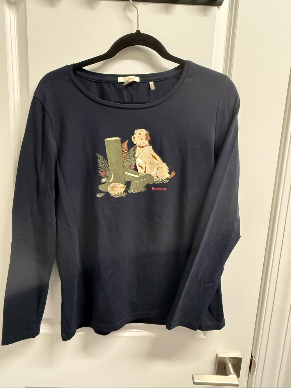 Barbour Navy Crew Neck Top with Gold Logo Tag
